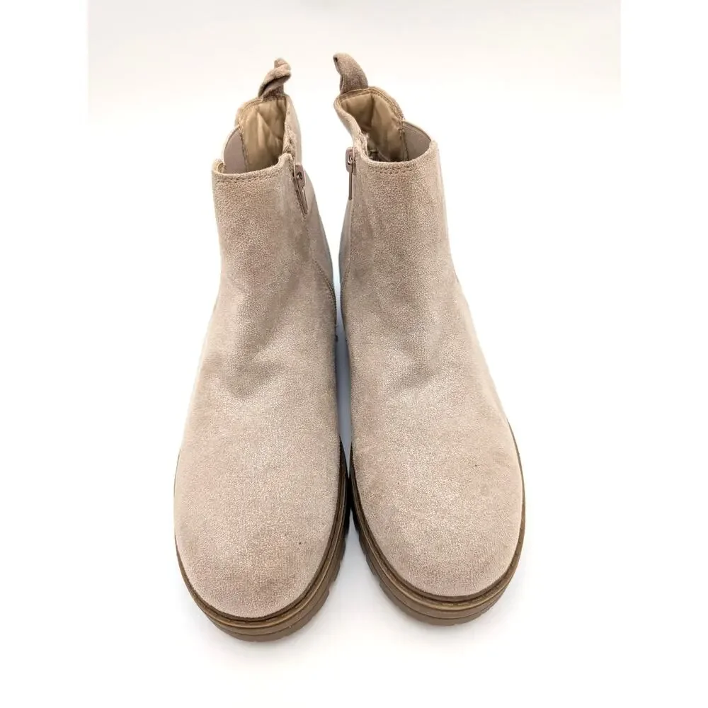 Nordstrom Raissa Girls Ankle Boots Shimmer Glitter Side Zip Tan Size US5M